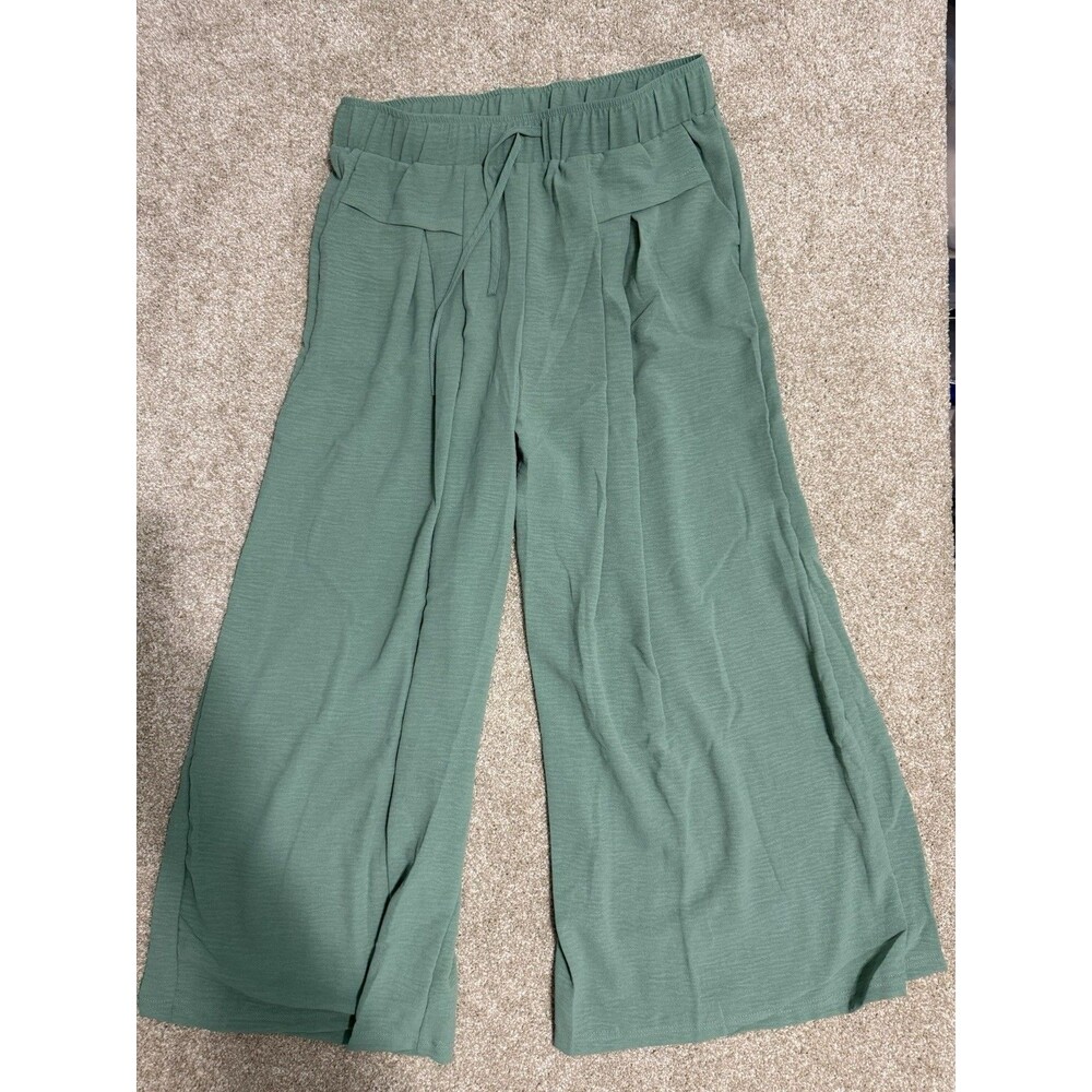 Green Wide Leg Cropped Pants XL  Elastic Waist Pull On